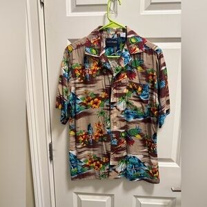 Mens Vintage Network Rayon 90s Short Sleeve Button Down Hawaiian Shirt